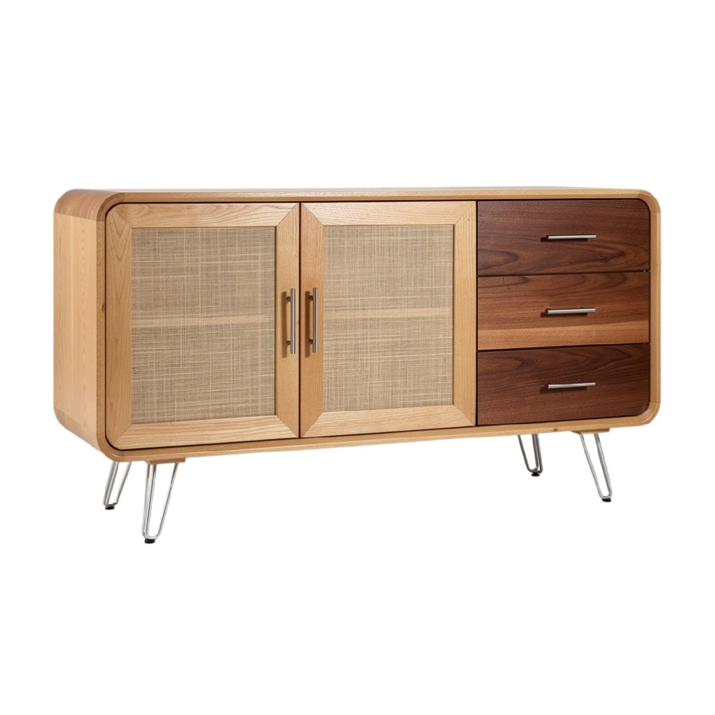 **Buffet en bois avec portes en verre et tiroirs**