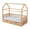 Lit enfant en bois en forme de maison avec tiroirs de rangement